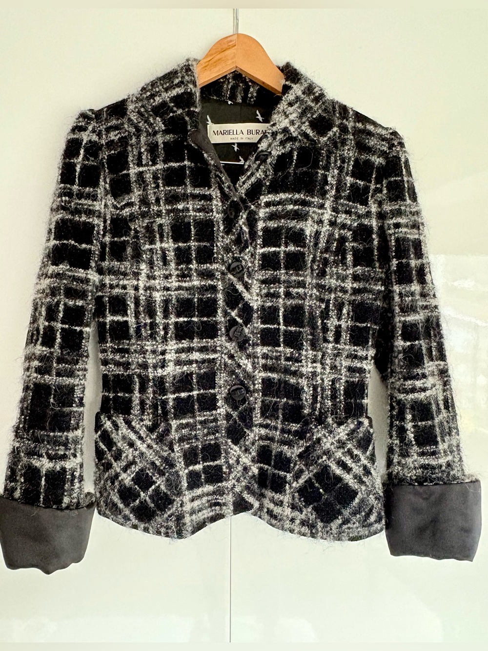 Mariella Burani Black and White Plaid Wool Blend Jacket, size 42 (IT)